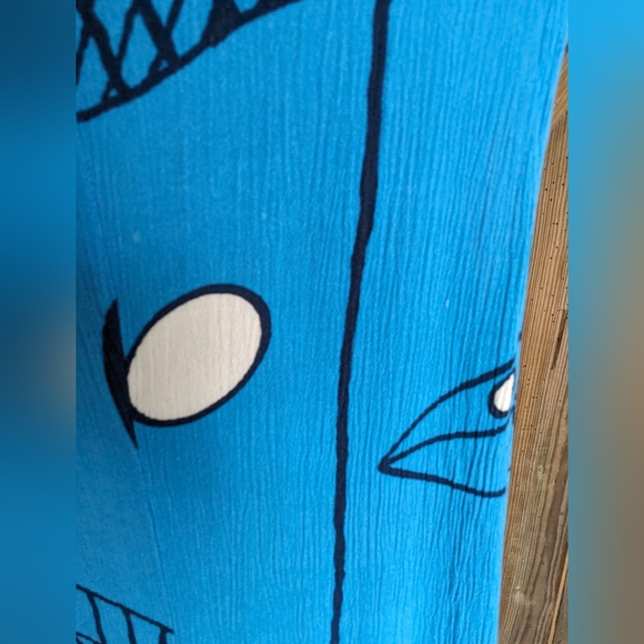 Kaktus Women's Blue Sundress mirror fish print midi rayon Med T-1 - Picture 10 of 10